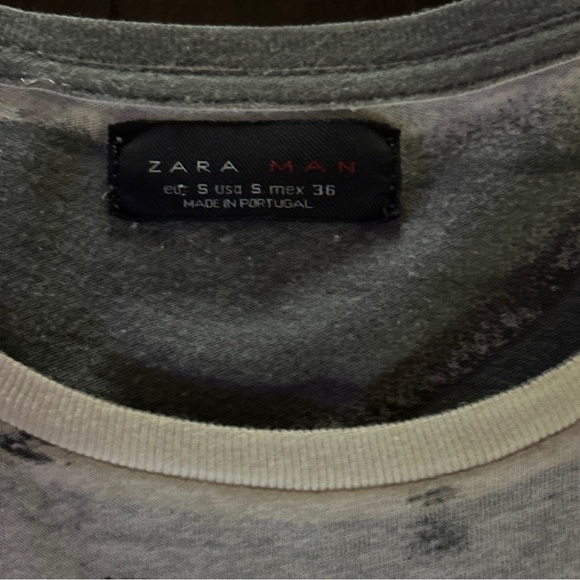 Zara Man T-Shirt Gray Distressed Graffiti Short Sleeve Cotton Tee Size Small - Picture 4 of 5